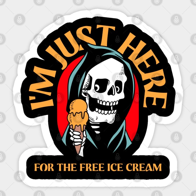 I'm Just Here For The Free Ice Cream, Vintage Grim Reaper Family Cruise Food Design Sticker by Printofi.com